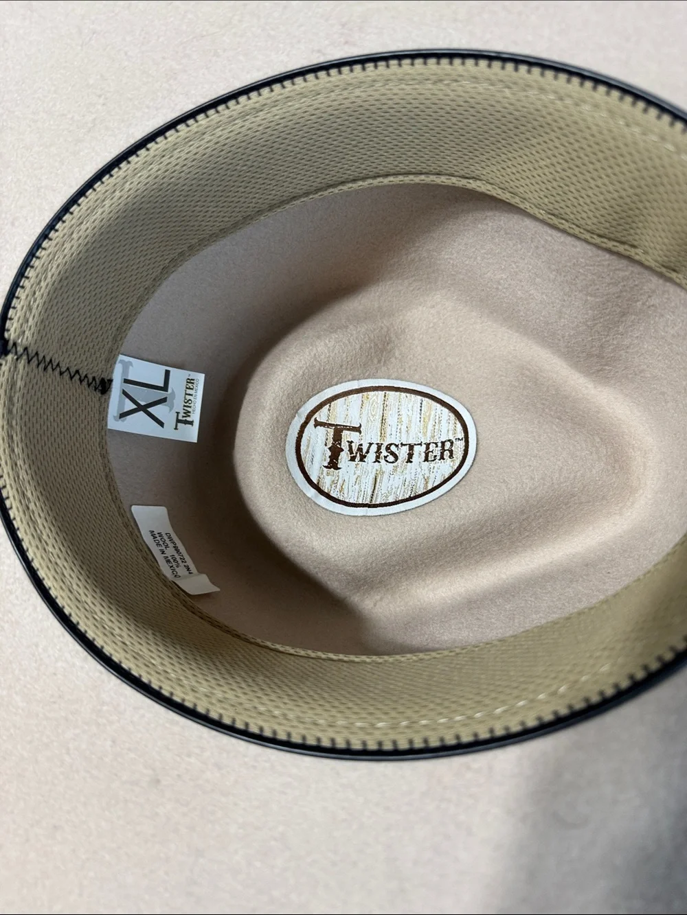 Twister Wide Brim Felt Fedora Hat - Beige Tan Wool XL
